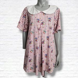 Vintage New Addition Maternity Collared Floral Checkered Print Top Size M/L